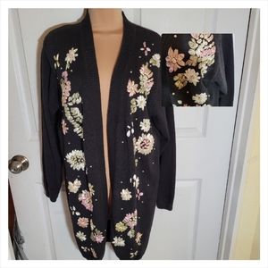 Unworn knit ribbon embroidery long sweater